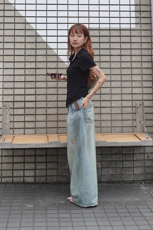 リネン混ハーフスリーブトップス